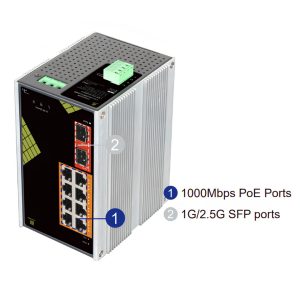 Genata GNT-IS310DH2-P Cloud L2 Gigabit Managed Industrial PoE Switch with 8 PoE Ports & 2× 1G/2.5G SFP