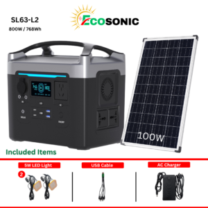 Ecosonic SL63-L2 800W 768Wh Pure Sine Wave Solar IPS System 100W Mono Solar Panel