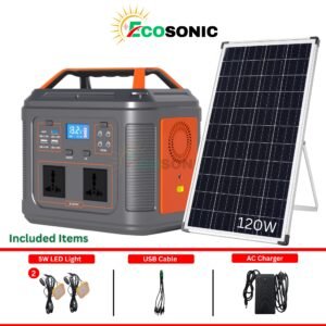 Ecosonic AP-500 500W 512Wh Portable Pure Sine Wave Solar IPS 120W Mono Solar Panel