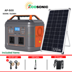 EcoSONIC AP-500 500W / 512Wh Portable Pure Sine Wave Solar IPS | 120W Mono Solar Panel