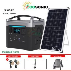 Ecosonic SL63-L2 800W 768Wh Pure Sine Wave Solar IPS System 100W Mono Solar Panel