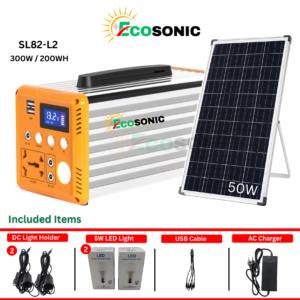 EcoSONIC SL82-L2 300W / 200WH Solar IPS Energy Storage System | 50W Mono Solar Panel
